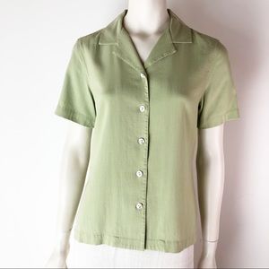 Tommy Bahama green silk short sleeve button front shirt